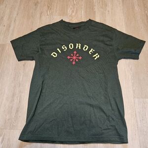 Disorder Arch Logo T-Shirt Olive Disorder Skateboards Shirt Men's Size M